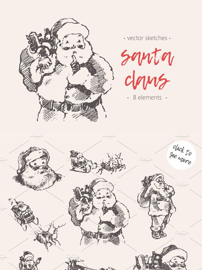 圣诞老人素描素材 Sketches of the Santa Claus