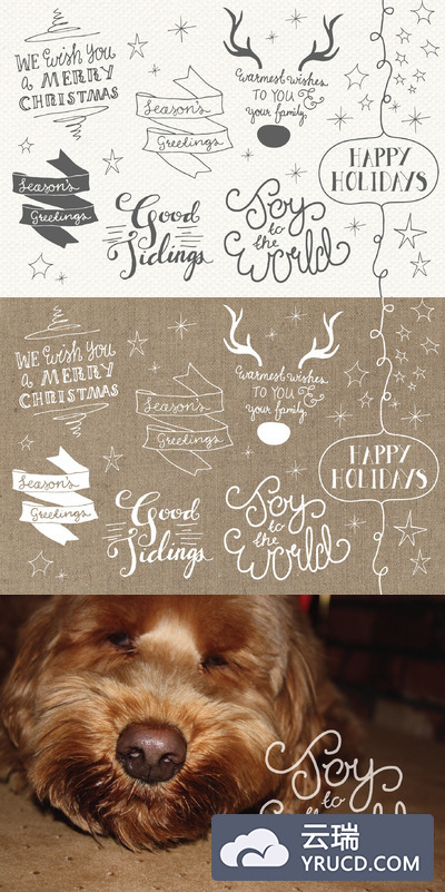 圣诞节元素插画 Christmas Overlays Set 4 - Vector