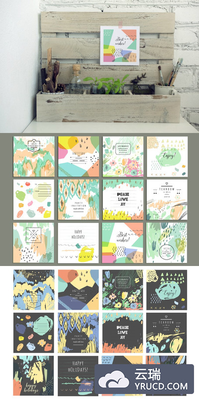 艺术卡片样机插画 Artistic cards collection