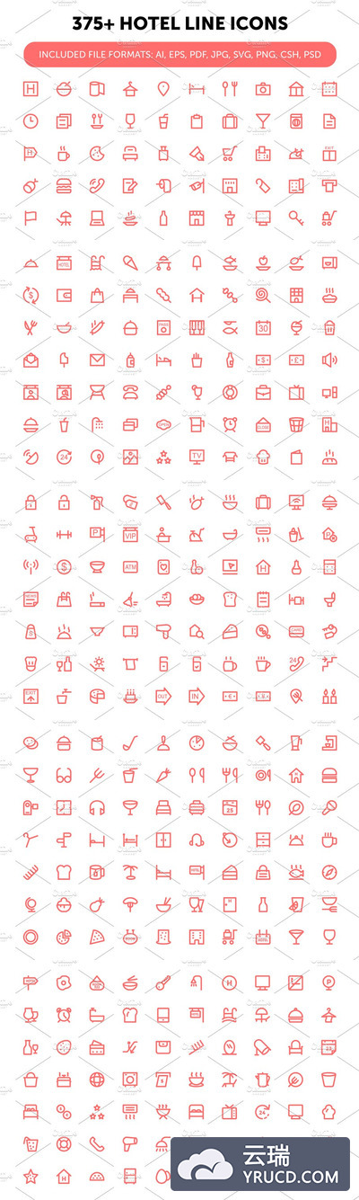 375+酒店矢量图标素材 375+ Hotel Line Icons