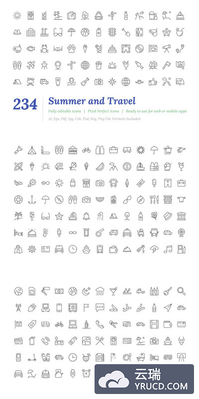 夏季和旅游图标大全 234 Summer and Travel Outine Icons