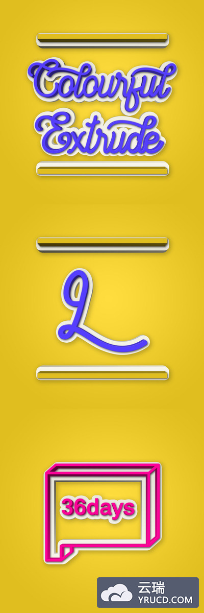 图层样式 | 紫色多彩立体文字特效PSD模版素材