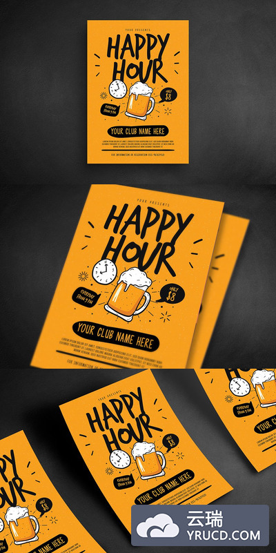 欢乐时光啤酒宣传单模板 Happy Hour Beer Flyer