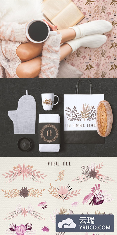 茶色花卉插画素材 Tea Color Flowers