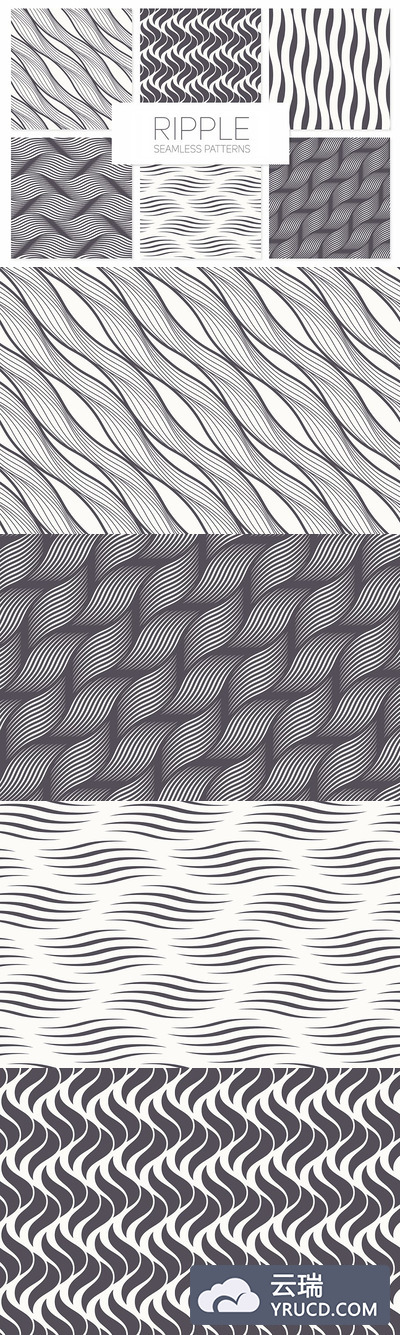 无缝几何背景纹理 Ripple. Seamless Patterns Set