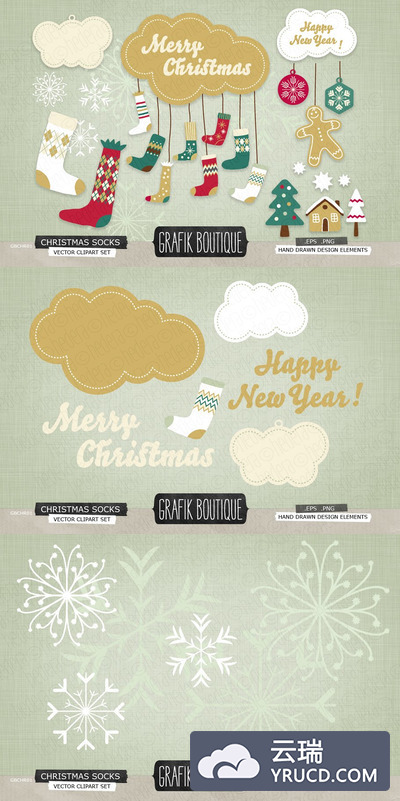 圣诞节元素插画 Christmas Socks gingerman decoration