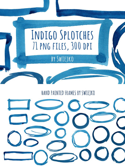 水彩肌理插画元素 Watercolor Indigo Frames
