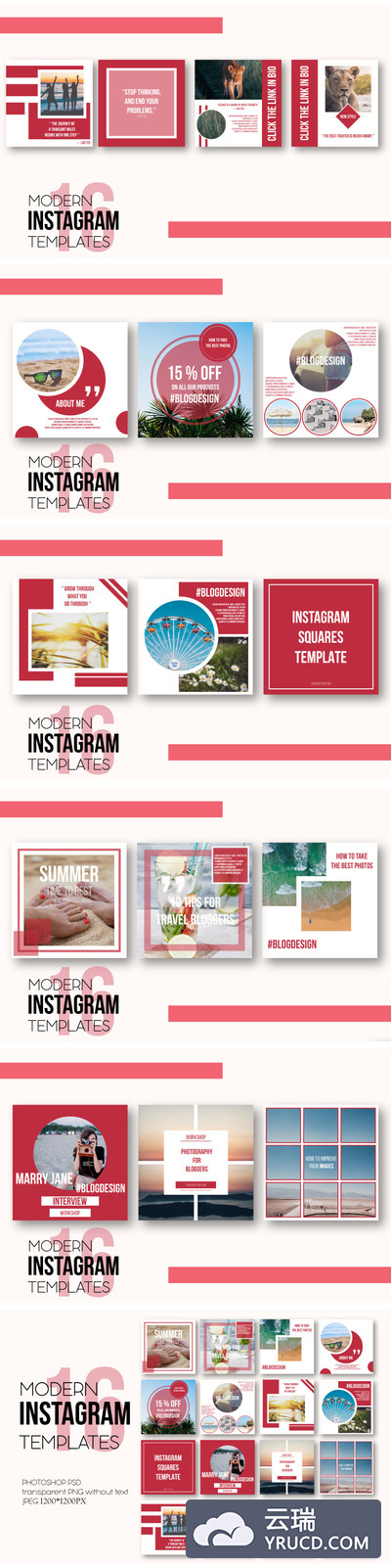 深红色设计风格Instagram帖子模板套装