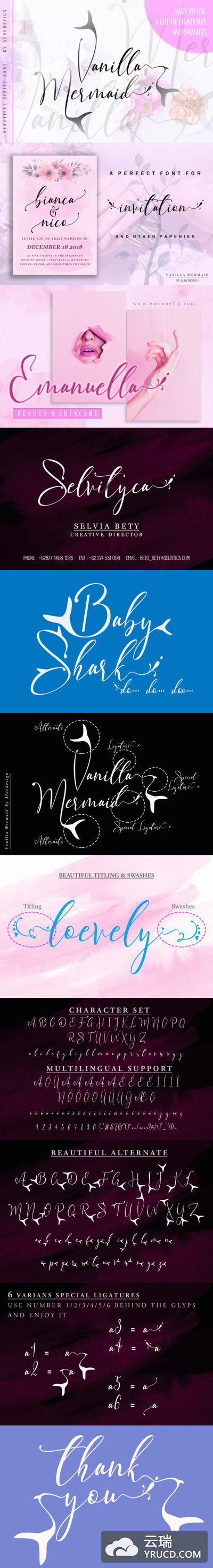 Fonts | 精致唯美梦幻香草美人鱼装饰英文字体设计