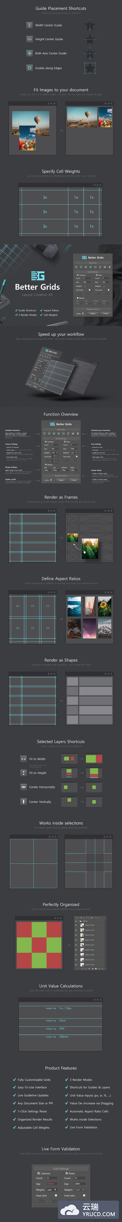 高品质的标准化网格布局PS动作预设 ps批量动作 ps如何使用动作 ps抠图