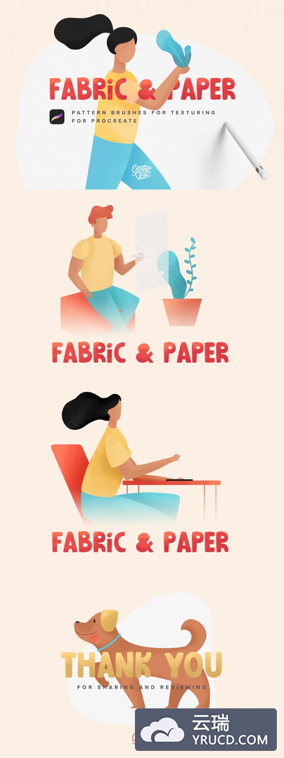 高品质的手绘素描水彩水粉28种用于Procreate的无缝图案画笔