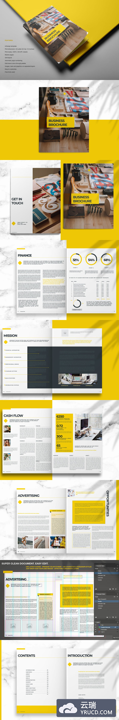 黄色配色的高品质时尚高端企业画册宣传册房地产楼书杂志设计模板（indd）宣传册 公司简介宣传册 企业产品宣传册设计
