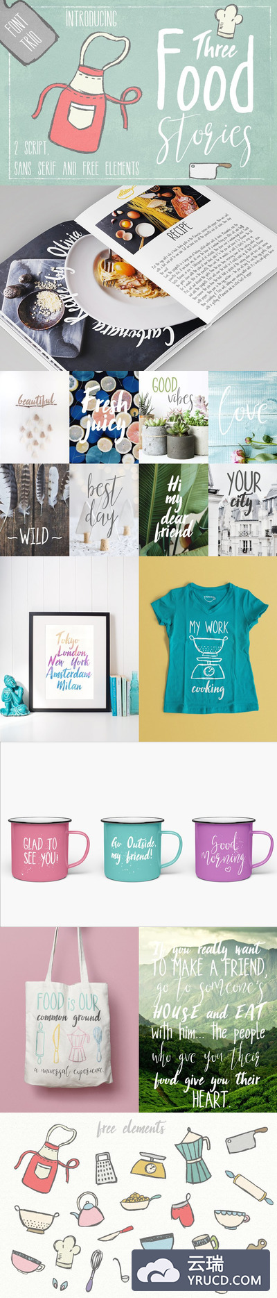 手写食物字体插画 Three Food Stories [Font Trio] Pro