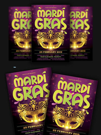 化妆舞会宣传单模板 Madri Gras Flyer