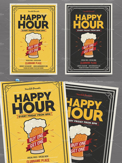 欢乐时光啤酒节传单制作 Happy Hour Flyer