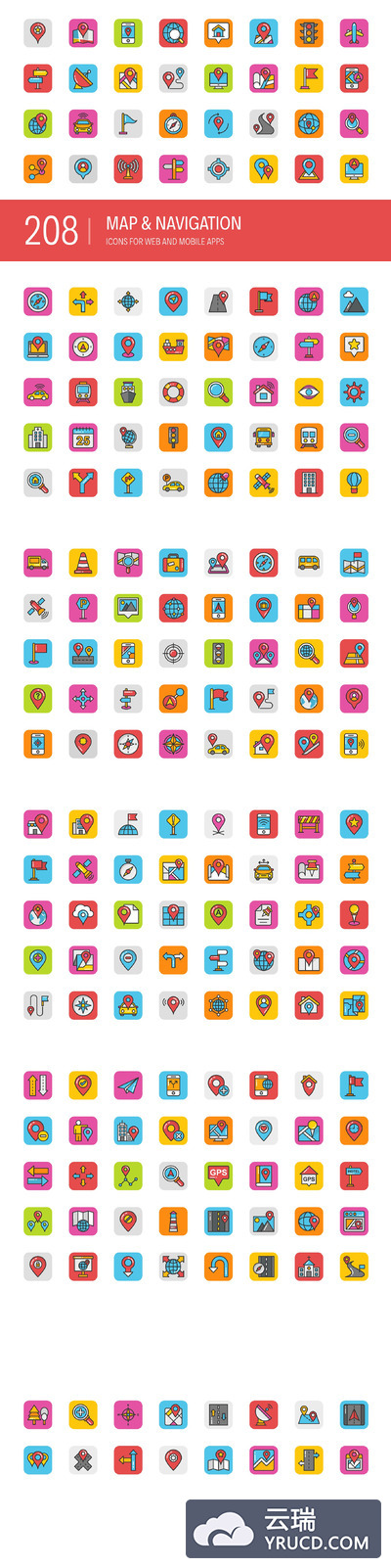 地图和导航图标素材 208 Map and Navigation Icons