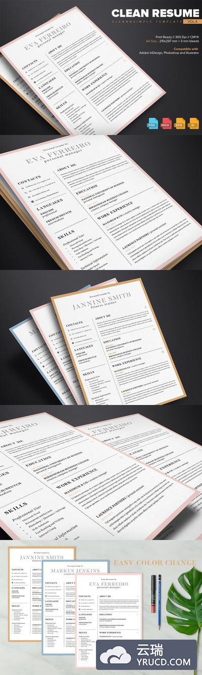 干净的简历模板 Clean Resume Template Vol.4