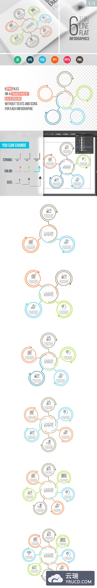 线性元素的信息图表ppt模板 Linear elements for infographic v.14