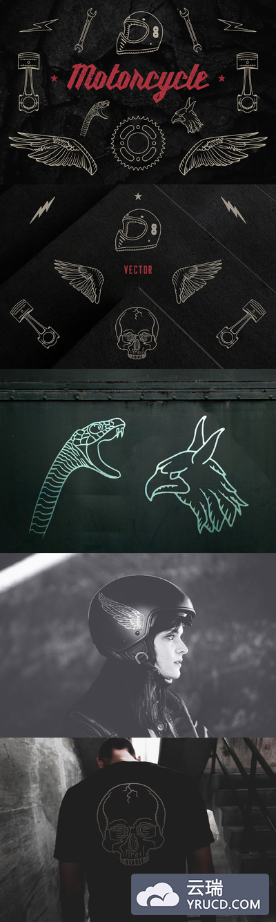 经典摩托车元素插画 Vintage Motorcycle Elements
