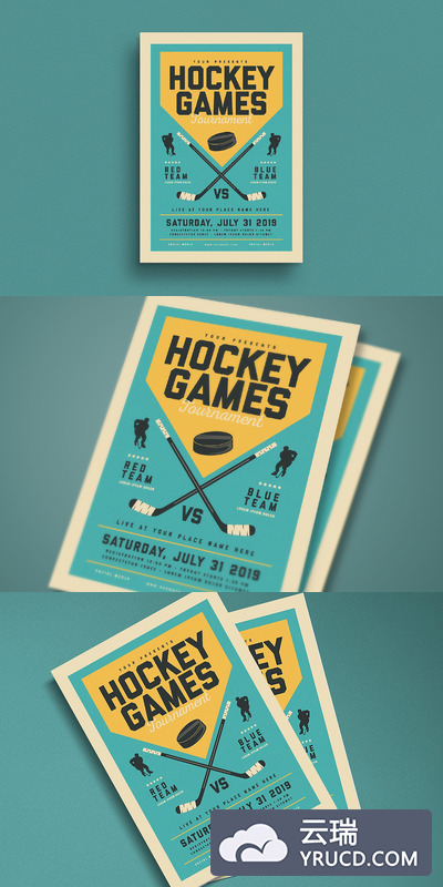 经典冰球海报设计模板 Vintage Hockey Game