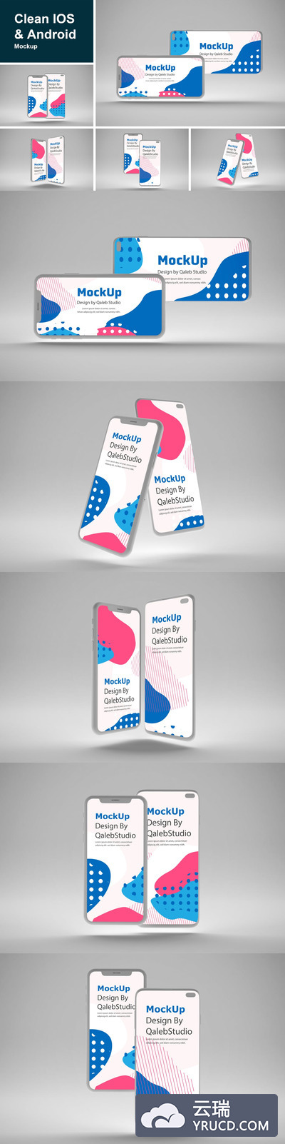 简约时尚高端的IOS和Android手机应用程序APP UI 样机展示模型MockUp