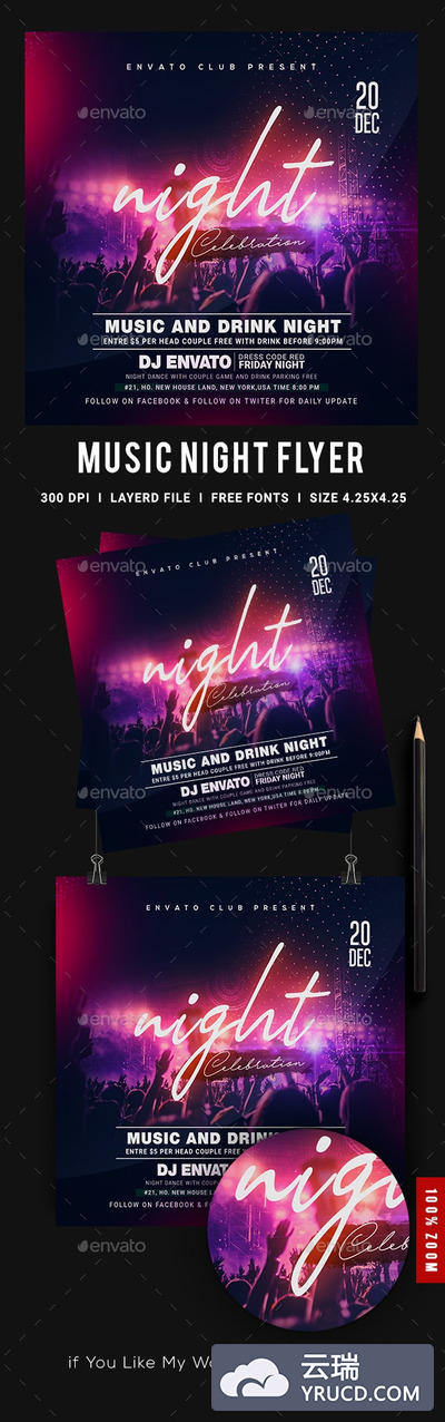 DJ音乐之夜派对传单海报设计