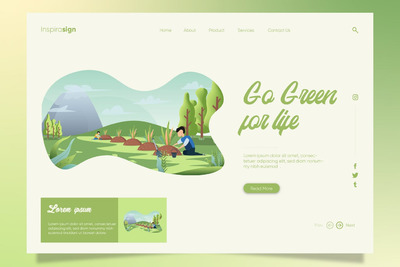 时尚高端绿色环保植树节海报banner插画着陆页设计模板