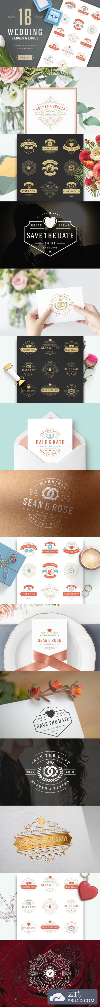 婚礼logo设计素材 18 Wedding Logos and Badges