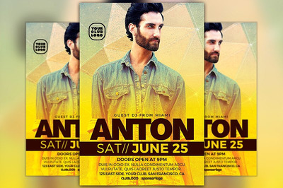 人物音乐海报模板 DJ Anton Club Party Flyer Template