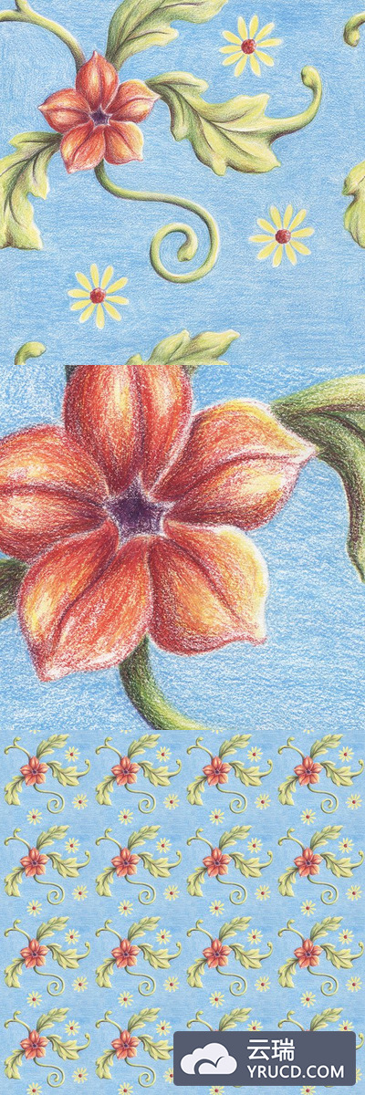 无缝手绘花卉图案 Seamless Hand Drawn Floral Pattern 1