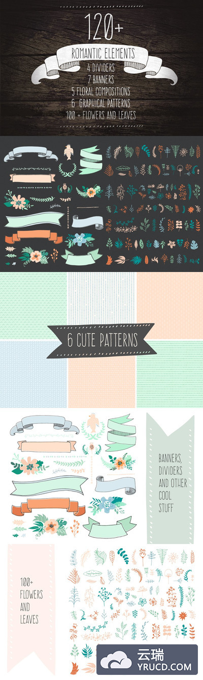 120 +爱情浪漫元素 120+ Romantic Elements EPS, PNG, JPG