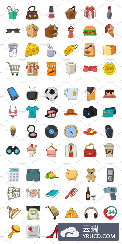 购物手绘矢量图标素材 Shopping Hand Drawn Vector Icons