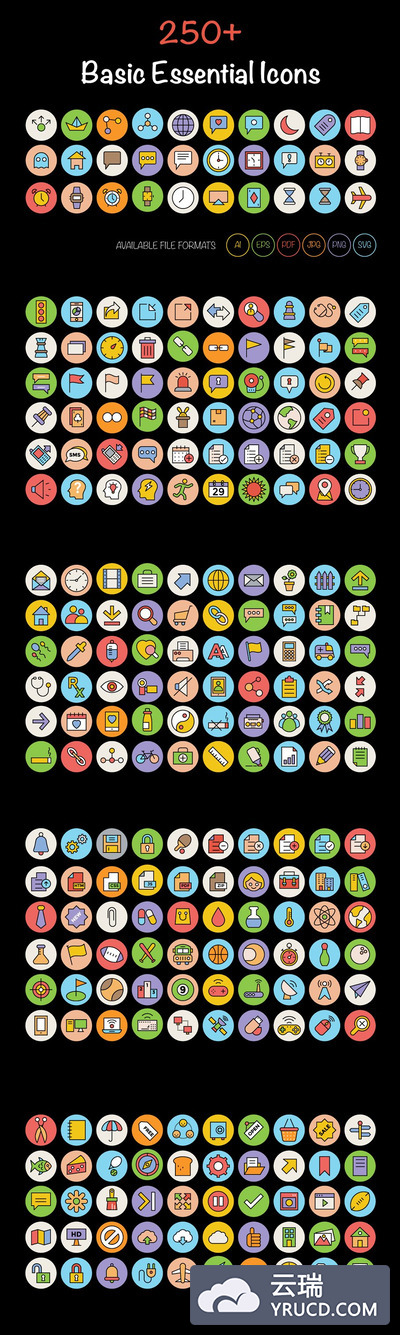 250+常用矢量图标素材 250+ Basic Essential Icons