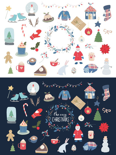 圣诞节元素插画 Cozy Christmas hand drawn graphics