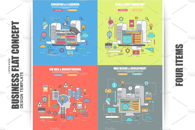 扁平化的经营理念插图 Set of Flat Business Concept