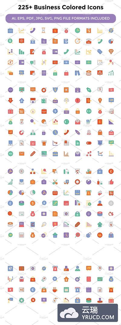 225+商业彩色图标素材 225+ Business Colored Icons