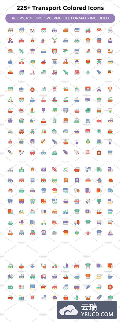 225+传输彩色图标素材 225+ Transport Colored Icons