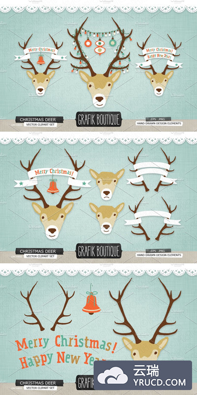 圣诞鹿素材图片 Christmas deer roe antlers