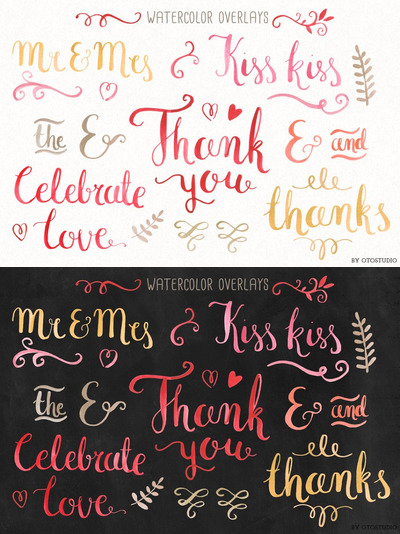 水彩婚礼元素插画 Watercolor Wedding Overlays