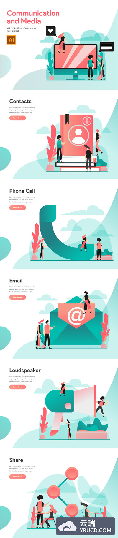 新媒体信息交流矢量插画素材下载 [Ai]