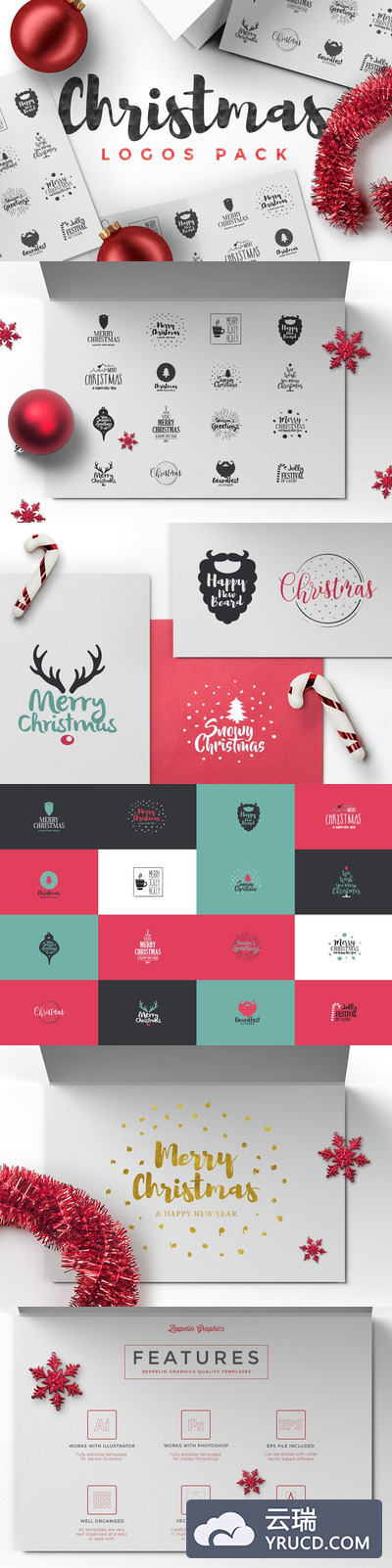 圣诞节logo设计元素 Christmas Logos Pack