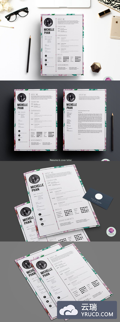 时尚专业简历模板 Floral CV template