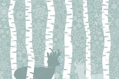 森林图案插画 Deer in wood