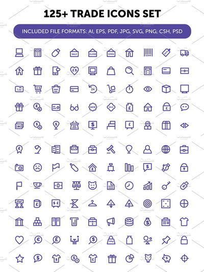 125+贸易图标素材 125+ Trade Icons Set