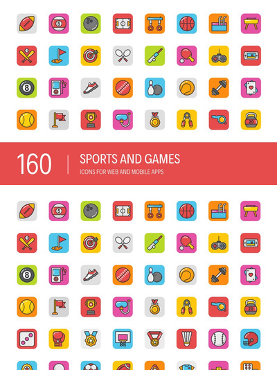 160个体育和游戏图标素材 160 Sports and Games Icons