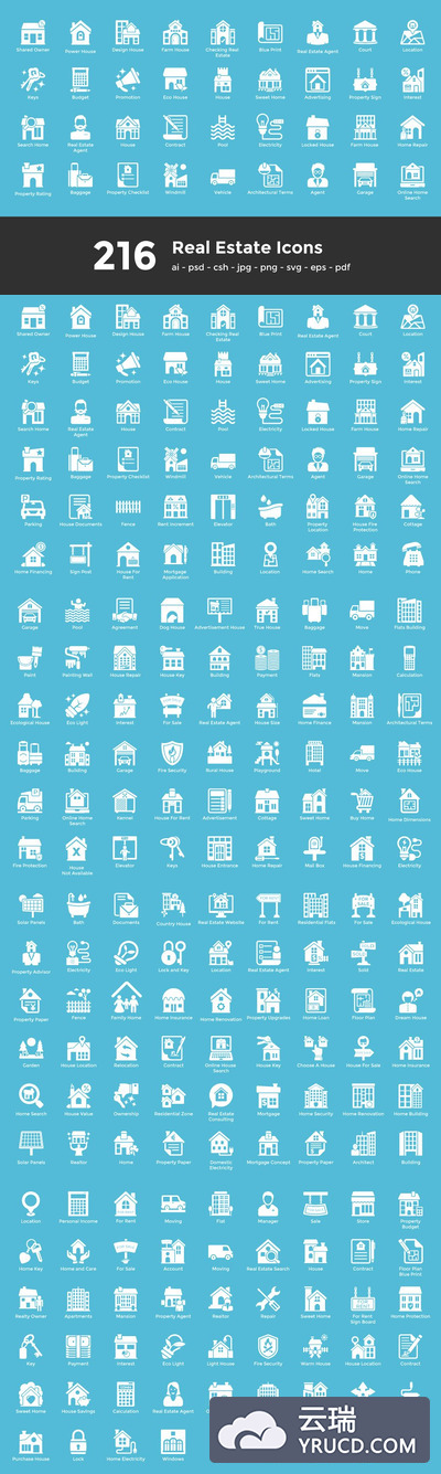 216个房地产字形图标素材 216 Real Estate Glyph Icons