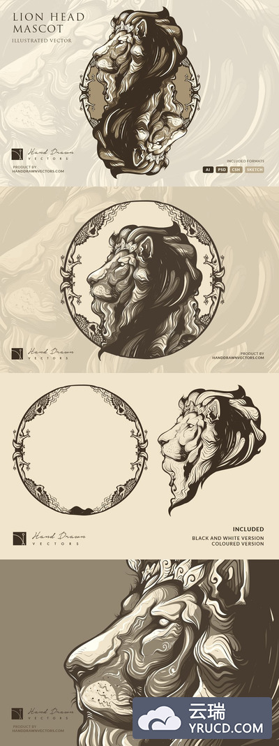 复古狮子矢量插画 Lion Head Illustration Mascot logo