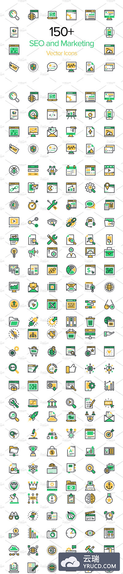 150+搜索引擎优化和营销图标下载 150+ SEO and Marketing Icons