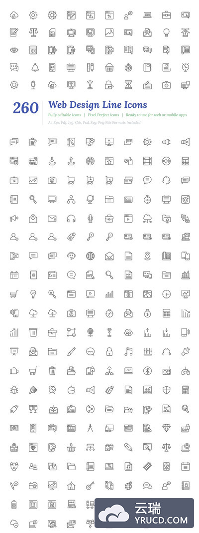 网页设计图标大全 260 Web Design Line Icons