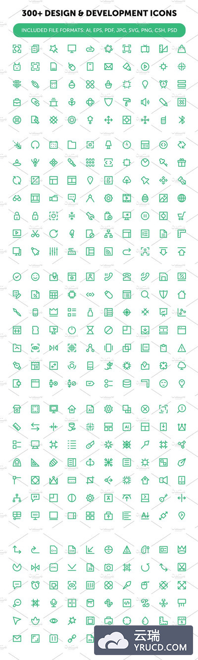 300+设计和开发图标素材 300+ Design and Development Icons